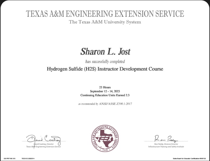 H2s certified Sharon Jost